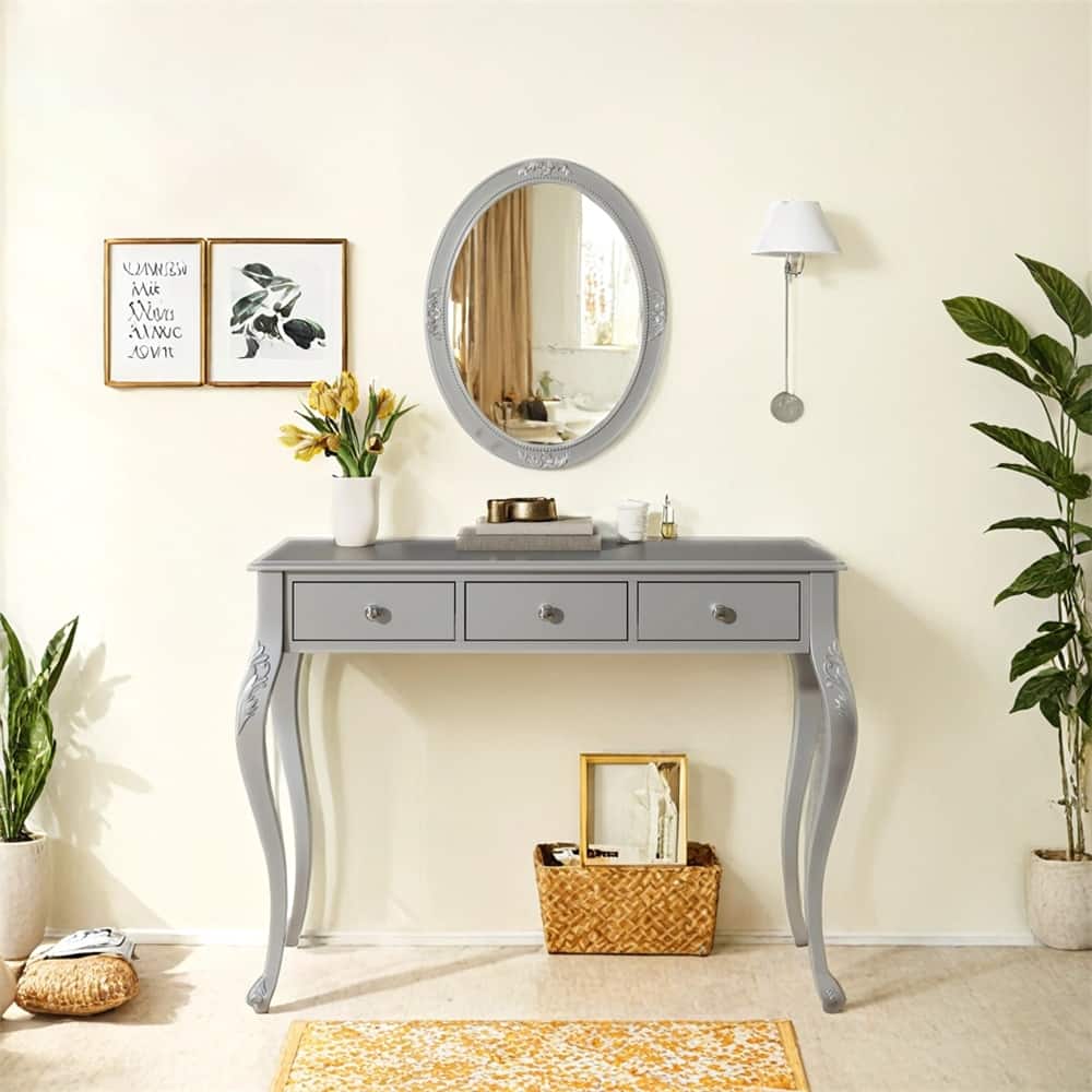 Luxury Makeup Vanity Desk with Oval Mirror,3-Drawer Dressing Table