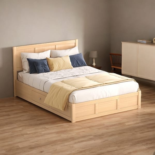 Wooden Floor Platform Bed with Underneath Storage and Two Drawers, Full