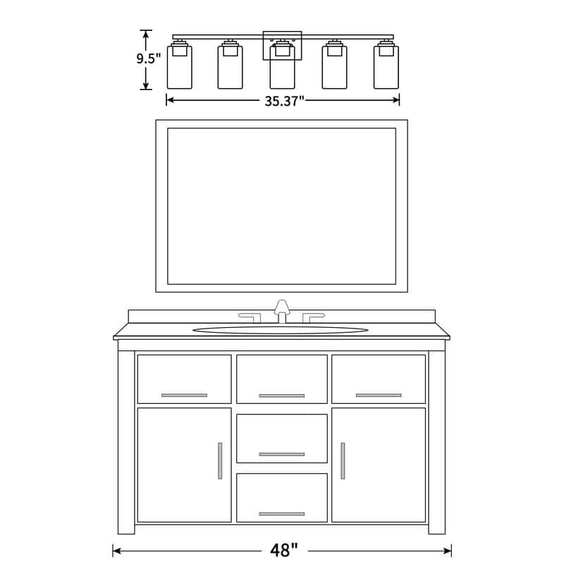 KAWOTI Rive 35" 5-Light Modern Bathroom Vanity Light with Clear Glass