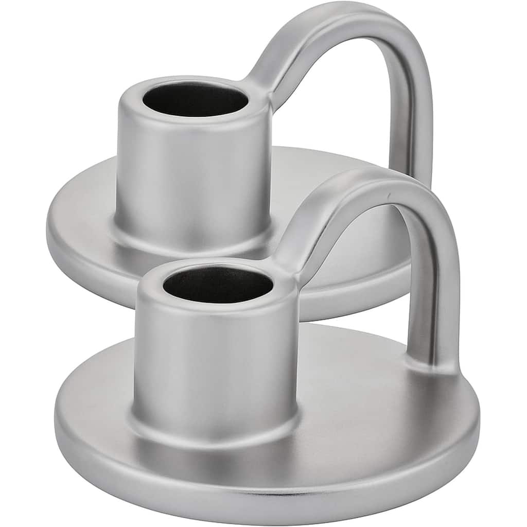 Titanium Silver Set of Two Elise Short Ceramic Candlesticks Aria Home