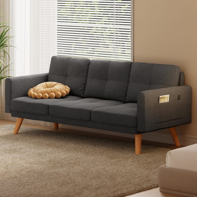 3 Seater Upholstered Living Room Sleeper Sofa, Recliner Sofa Bed with Backrest - Dark grey