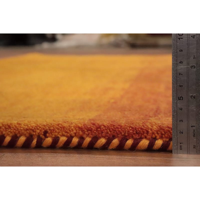 Hand Knotted Oriental 100% Wool Carpet Modern Stripe Oranges & Rust Gabbeh Area Rug - 7' 11'' X 5' 9''