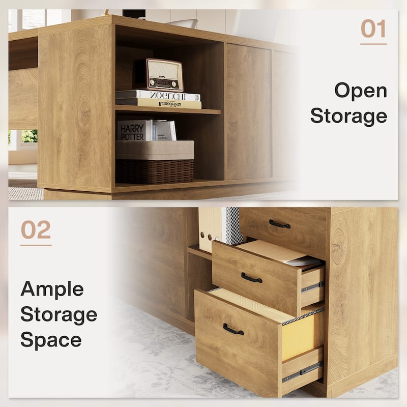 78.7-Inch L-Shaped Executive Desk Computer Desk with File Cabinet