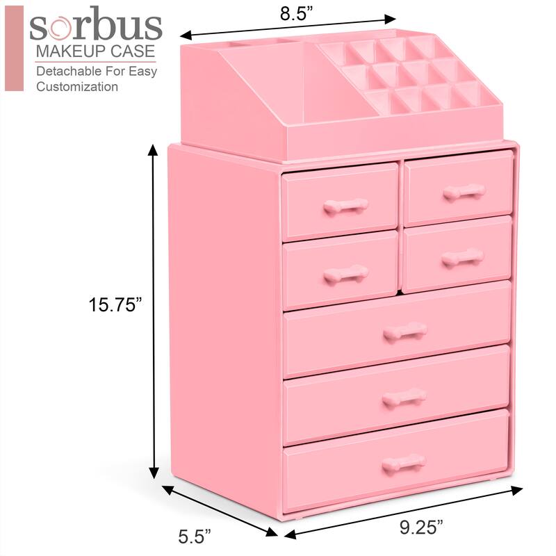 Sorbus Makeup Organizer with Brush Holder and Cosmetic Storage Drawers - 9.25" L x 6.25" W x 14.25" H