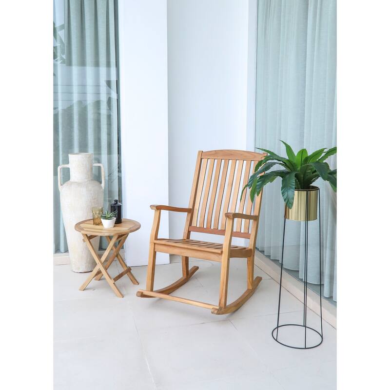 Nordic Style Natural Teak Round Folding Side Table - 20"