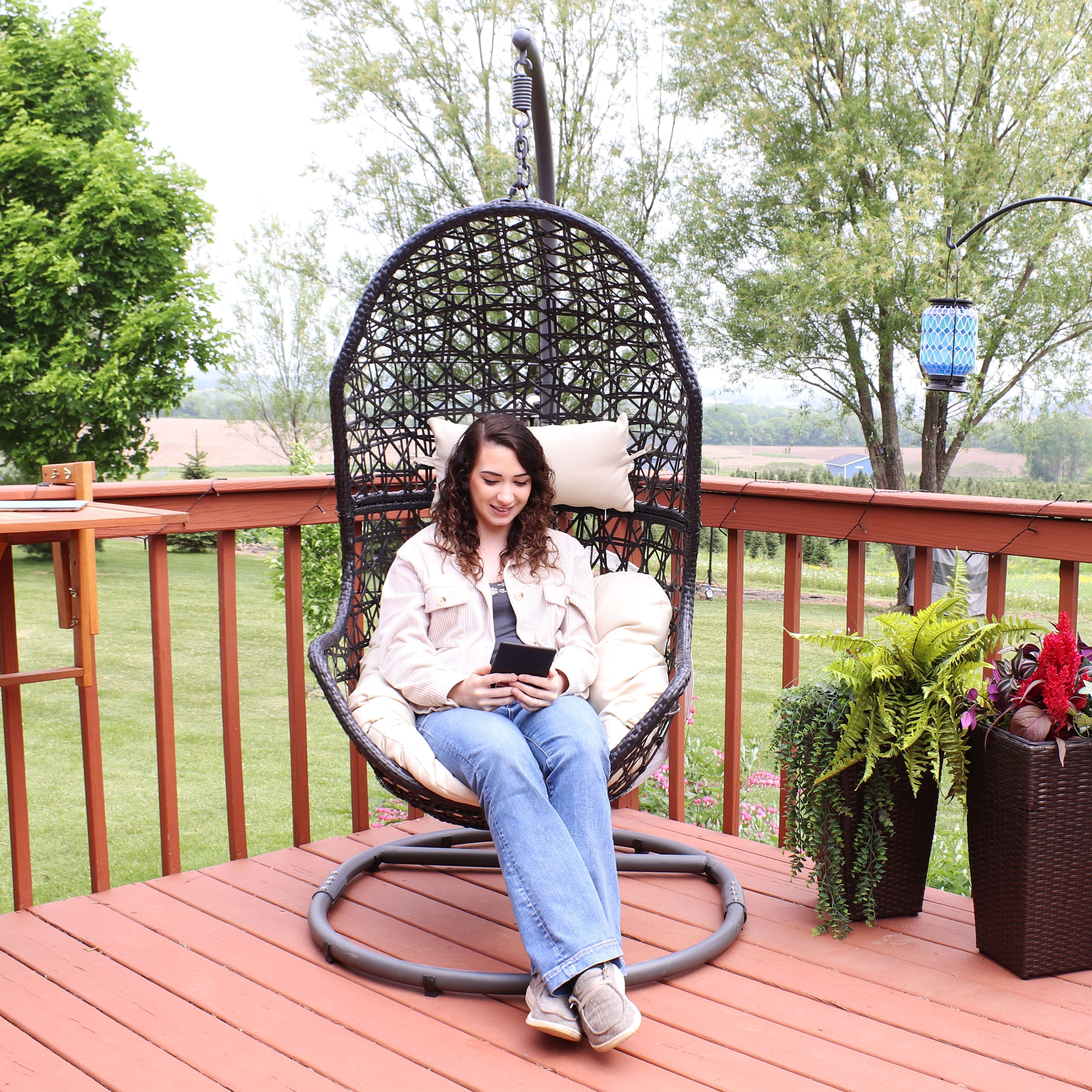 Sunnydaze decor sunnydaze caroline hanging egg chair with stand deals