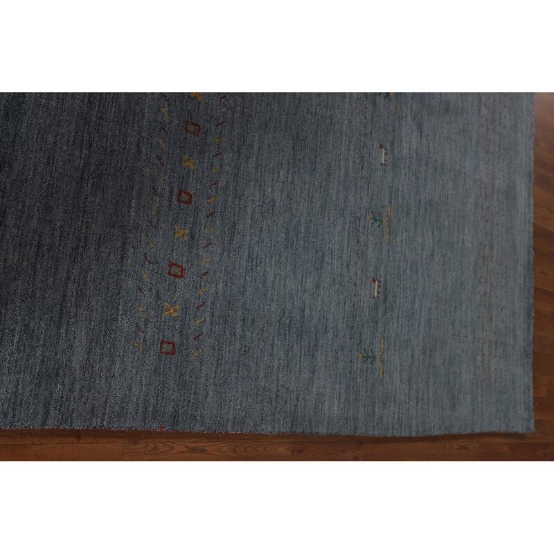 Blue Gabbeh Oriental Area Rug Hand-Knotted Wool Carpet - 6'9"x 9'10"