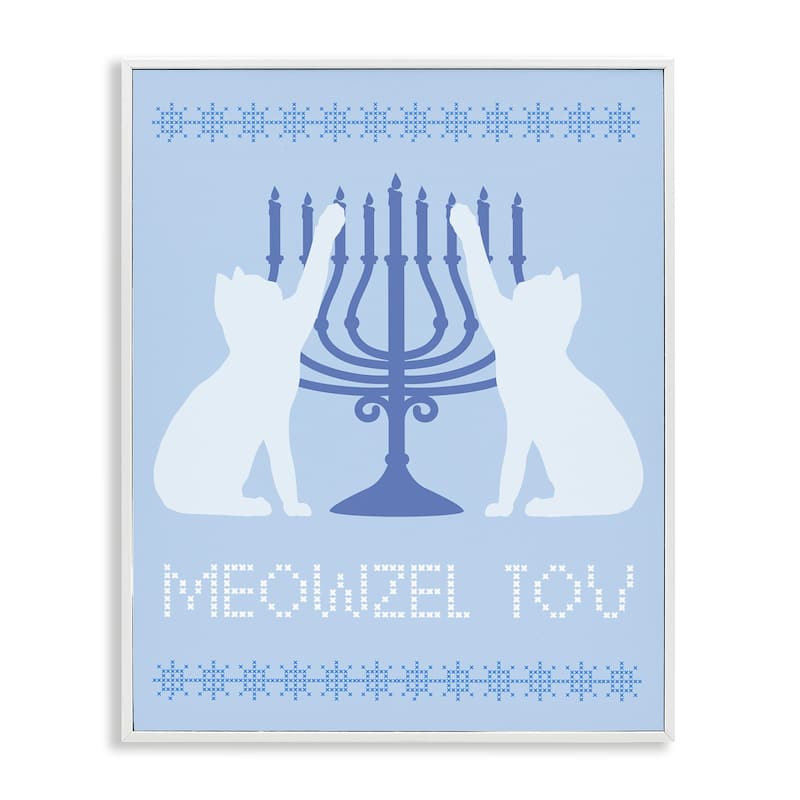 Stupell Meowzel Tov Hanukkah Cats Framed Giclee Art Design By Lil' Rue - 24 x 30 - White