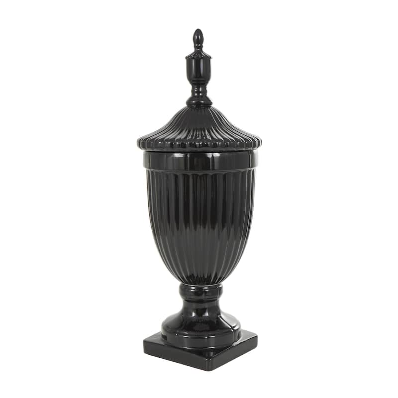 Ceramic Living Room Decorative Jars with Grooves and Lid - Gold, Silver, Black, White - Roche River Decor