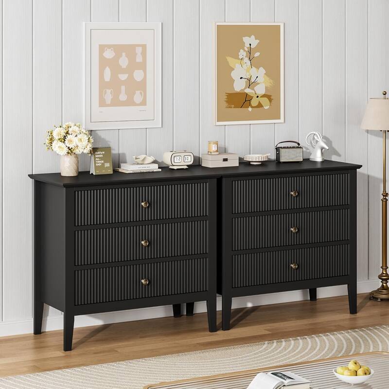 Modern 3-Drawer Dresser with Fluted Wood Front, 30" Wide Storage Cabinet for Bedroom, Living Room, or Entryway
