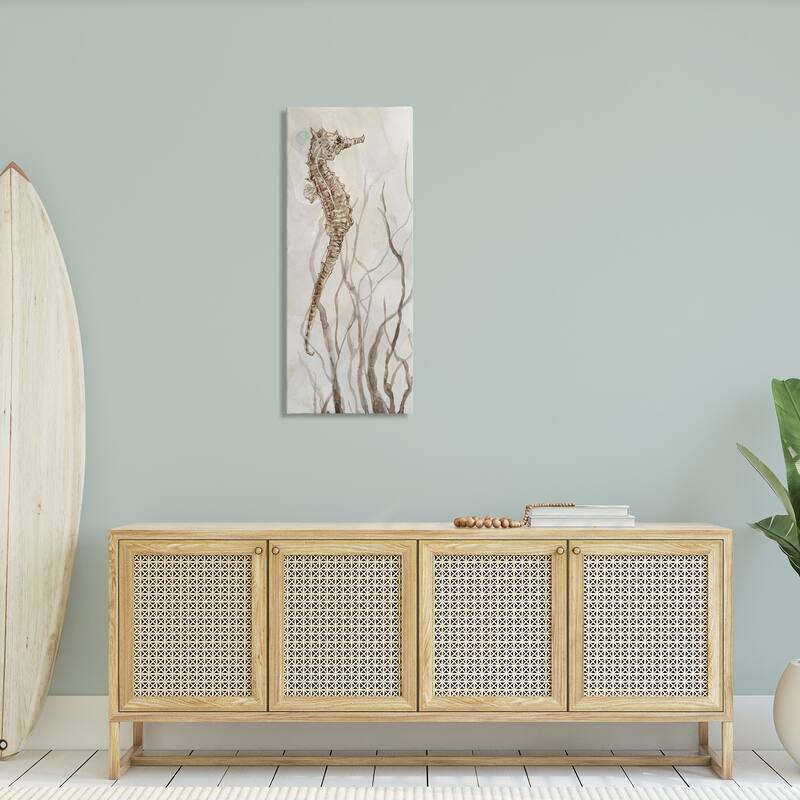 Stupell Vigilant Seahorse Wildlife Ocean Seaweed Watercolor Painting Canvas Wall Art - Brown