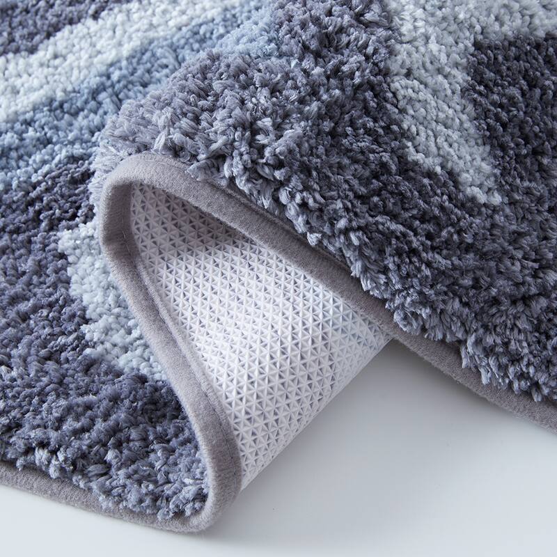 Clara Clark Non Slip Shaggy Bath Rug Set - Chevron Design Ultra Soft Bathroom Mat