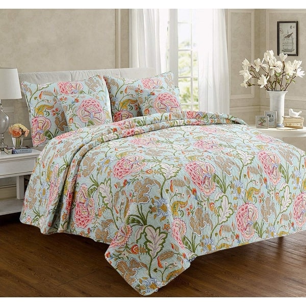 Shop Cozy Line Aregada Floral Cotton 3 Piece Reversible Quilt Set On Sale Overstock 25452797
