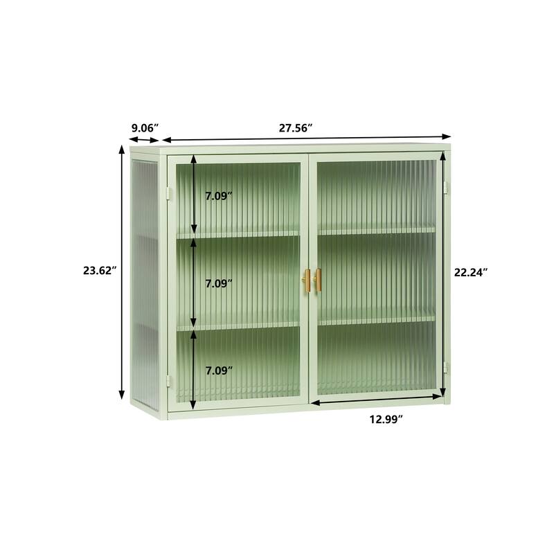 Modern Two-door Glass Wall Cabinet with Three-tier Storage for Various Spaces