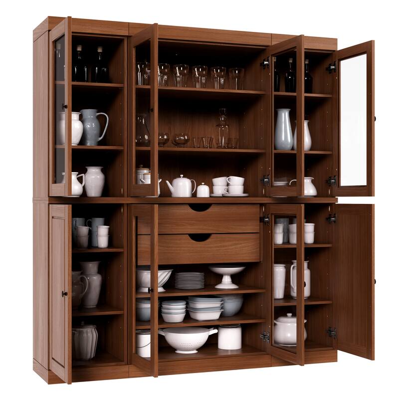 Palace Imports 100% Solid Wood Pantry Cabinet, 2 Drawers, Adjustable Shelves, 65" Wide, 71.5" Tall - 65" x 71.5"
