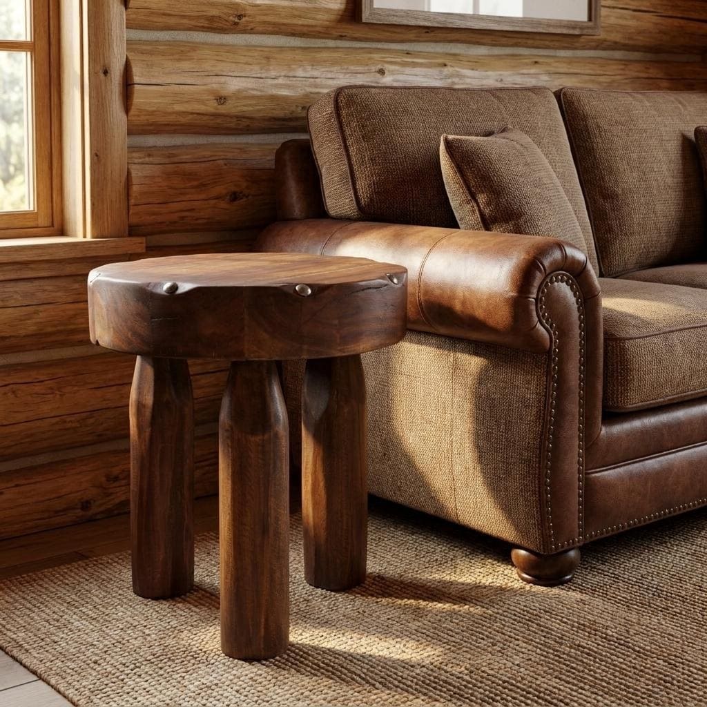 HomeRoots 19" Natural Brown Distressed Reclaimed Wood Round End Table - 17.25 in. x 19.25 in. x 17.25 in.