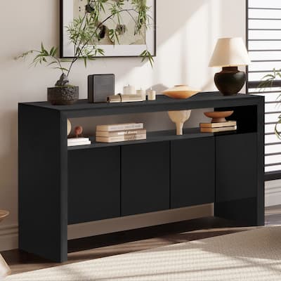 Modern Solid Wood Veneer Sideboard with Open Shelf for Stylish Home Storage Solutions