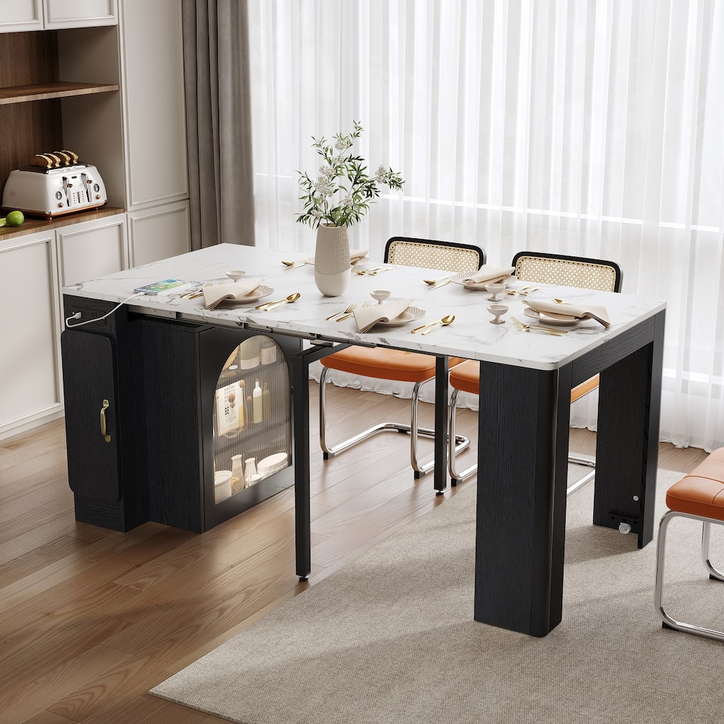 Modern Extendable Dining Table with Rolling Wheels and Integrated Power Outlet for Versatile Spaces
