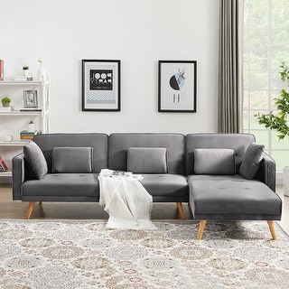 L-shaped Velvet Sleeper Sectional Sofa with Recliner (Right) - Bed Bath ...
