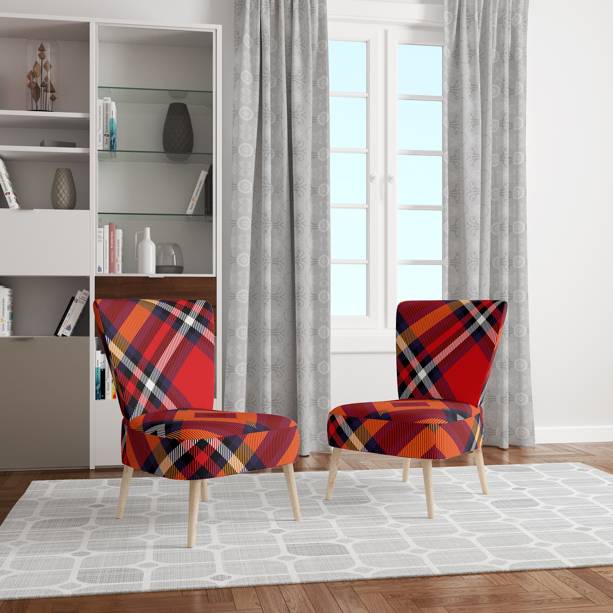 Red and store gray accent chair