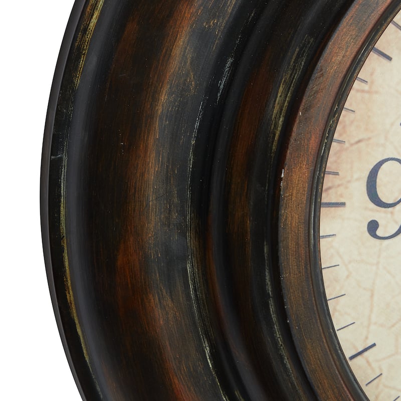 Metal Wall Clock with Fluted Frame - Brown - Roche River Decor - 4"W x 24"L x 24"H