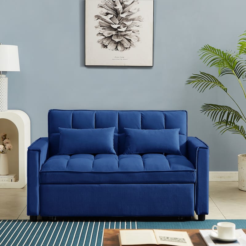 Modern Velvet Convertible Loveseat Sleeper Sofa Couch with Adjustable Backrest,Blue