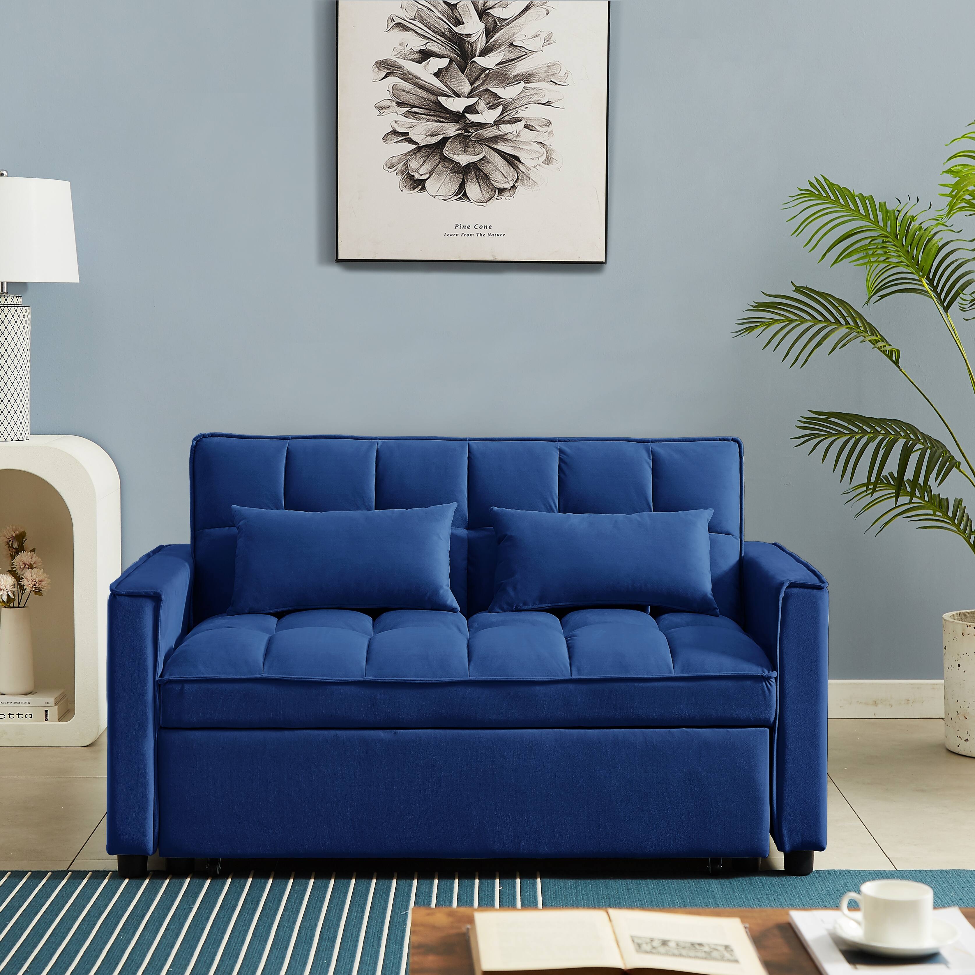 Velvet Convertible Loveseat Sleeper Sofa Couch, 2-Seater Sofa with Pull ...