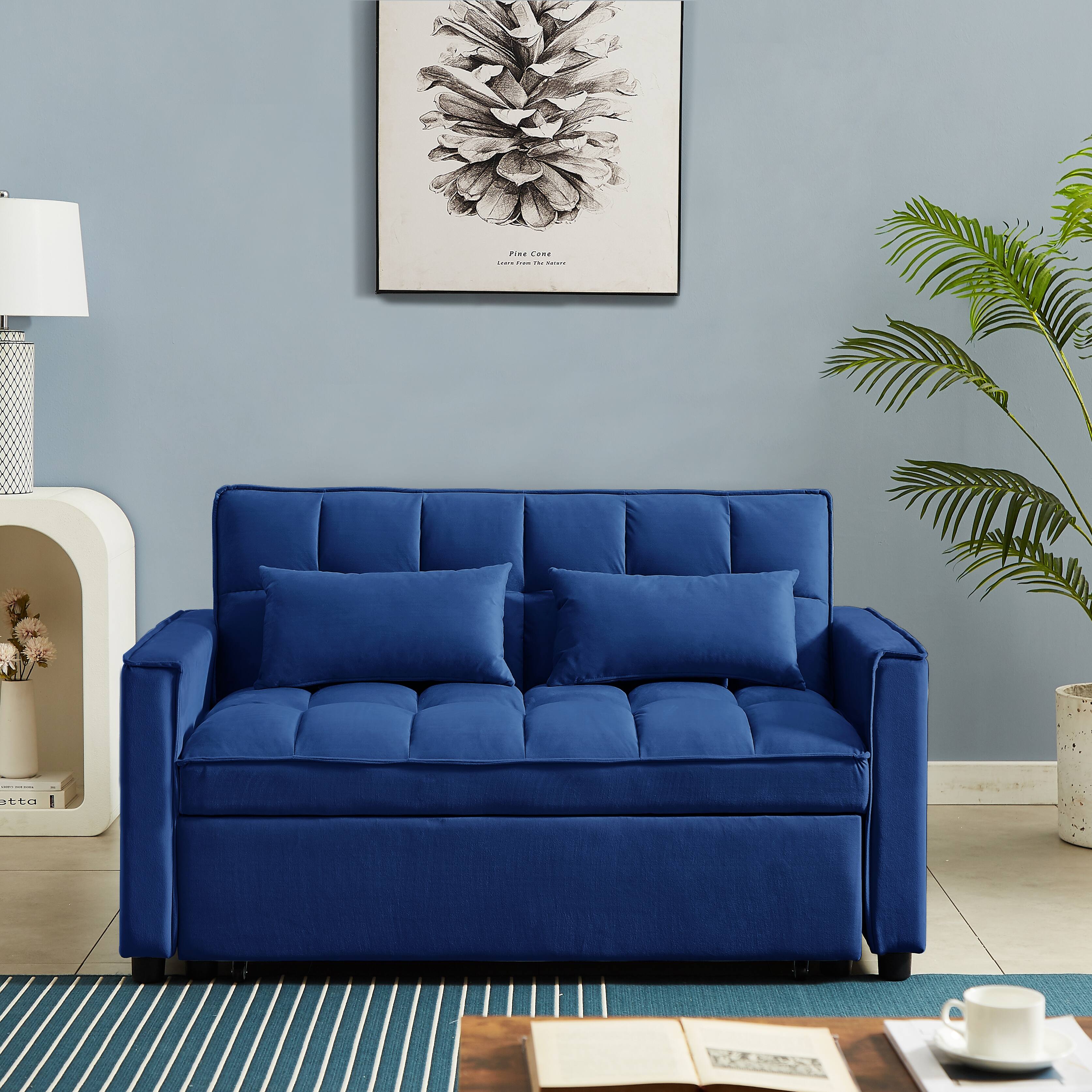 Velvet Convertible Loveseat Sleeper Sofa Couch, 2Seater Sofa with PullOut Bed Bed Bath