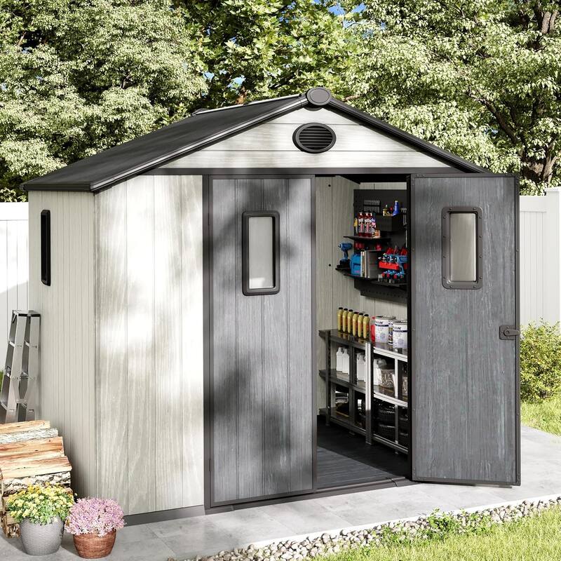 Bezseller Outdoor Storage Tool Shed with Door and Floor - White - 8*6 FT