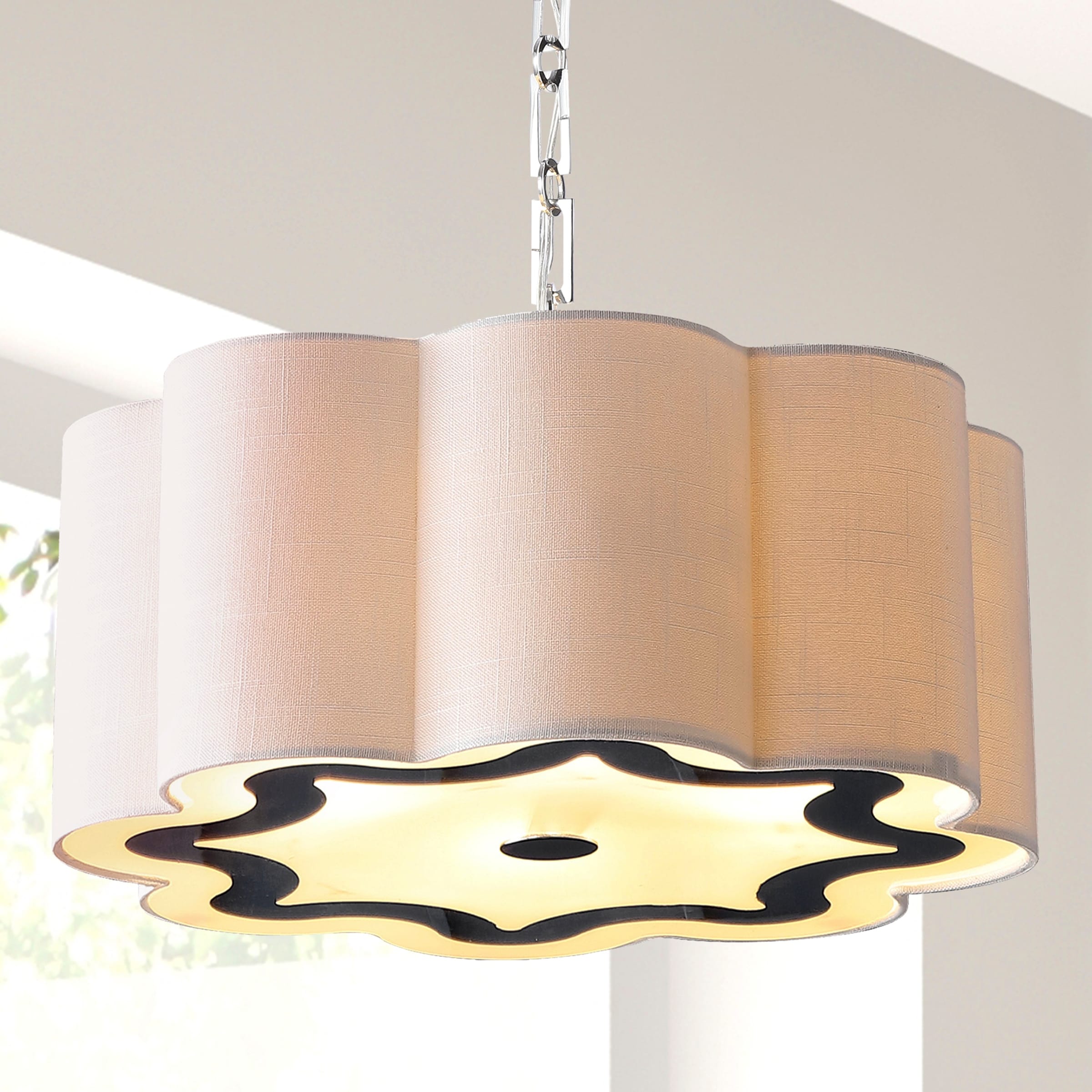 JONATHAN Y Gabrielle 4-Light 20" Adjustable Scalloped Shade Metal LED Pendant, Chrome/White - Metallic