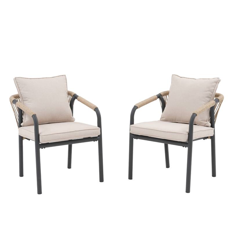 Outdoor Stackable Dining Chair Set of 2 or 4 with PE Wicker Back & Iron Frame