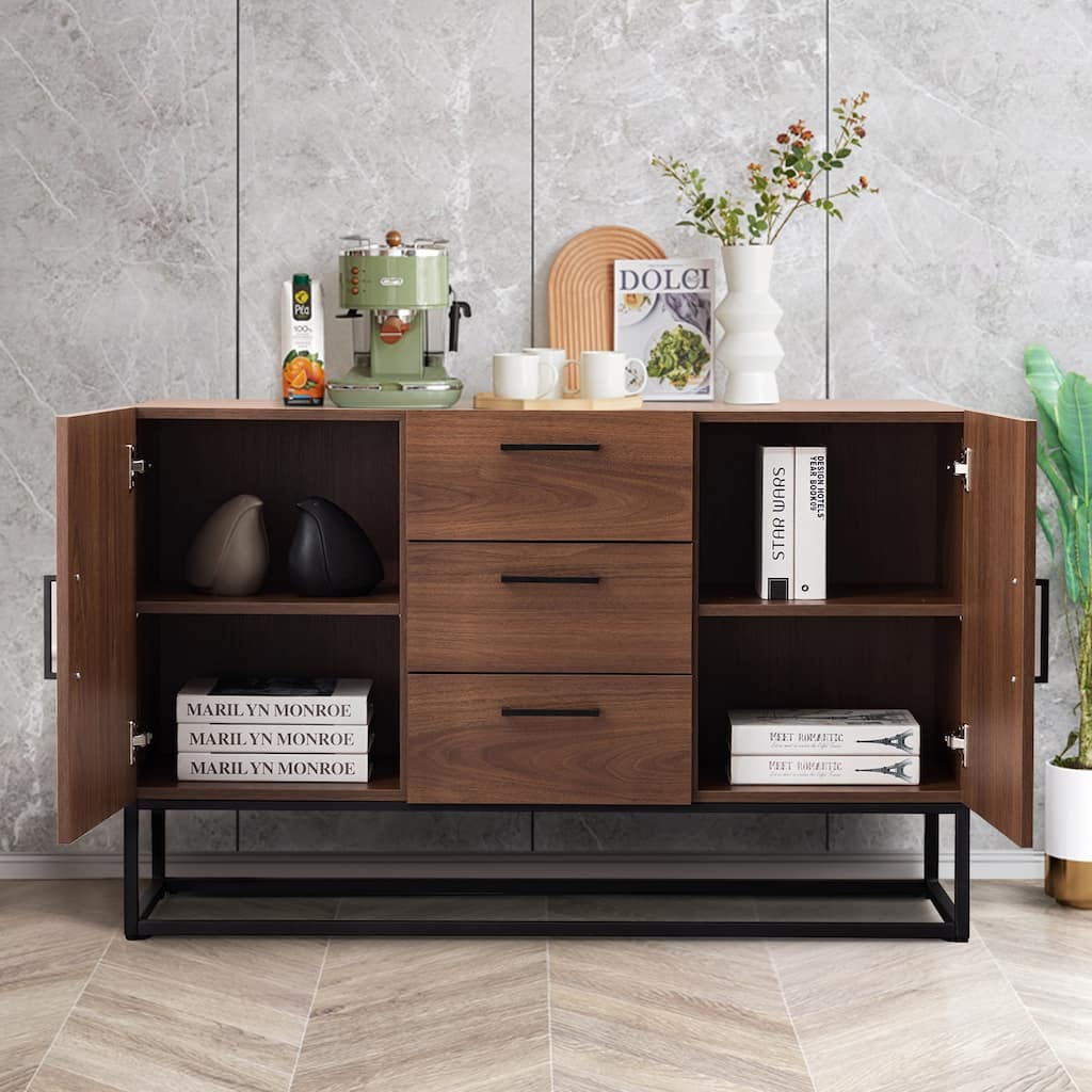 Faux Wood Sideboard with 3 Drawer Server Cabinet