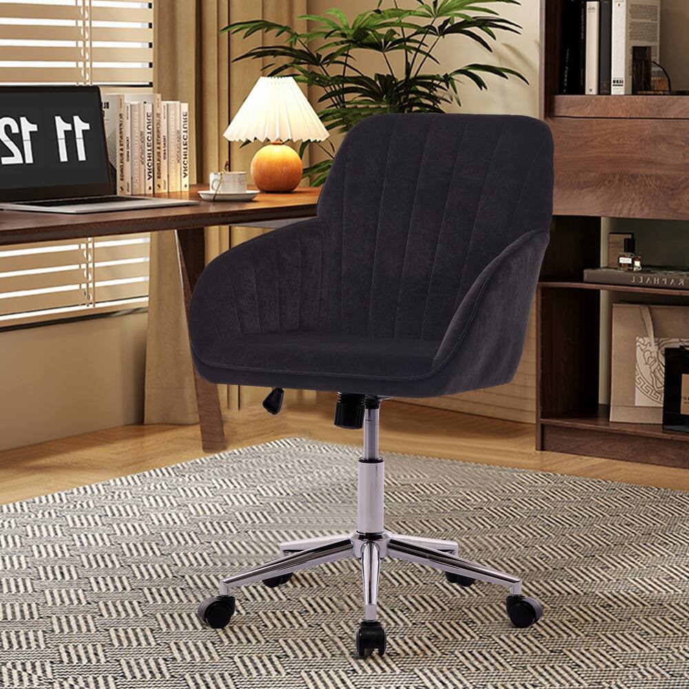 Velvet Home Office Chair, Ergonomic Swivel Study Desk Chair, Upholstered Vanity Chair with Backrest Seat and Metal Base