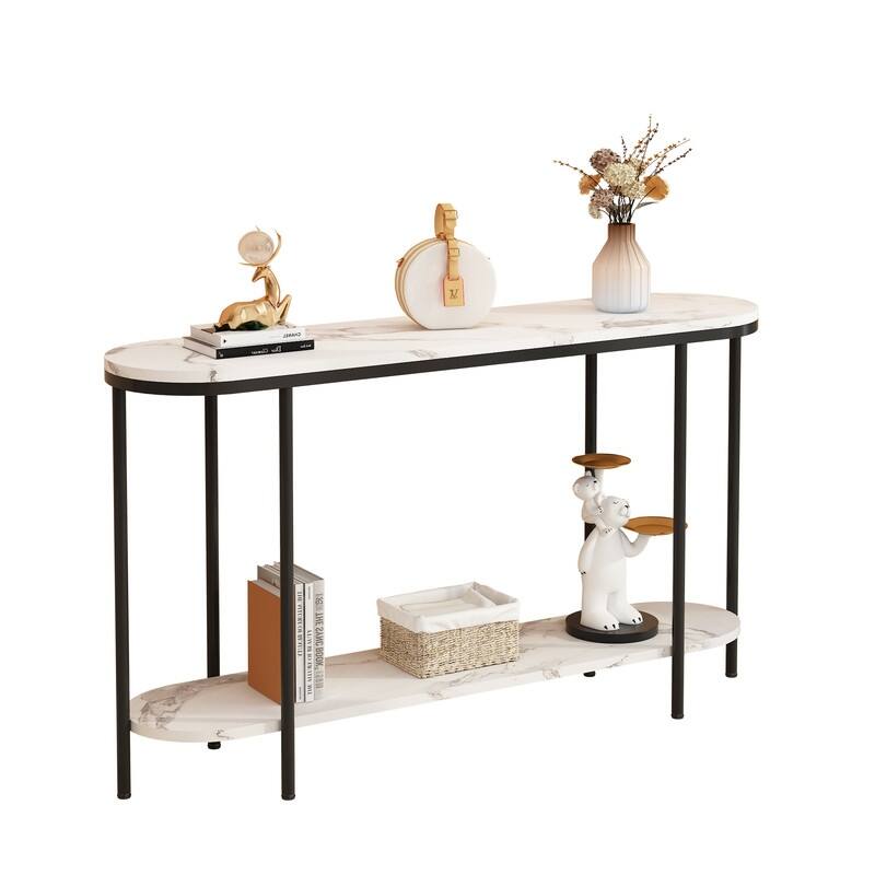 Console Table 2 Tier Narrow Entryway Table with Storage Shelves