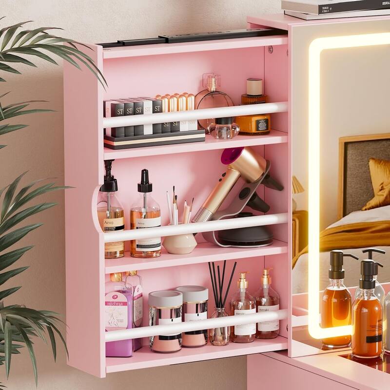 PAKASEPT Vanity Set with Lighted Mirror, Large Vanity Desk with Charging Station
