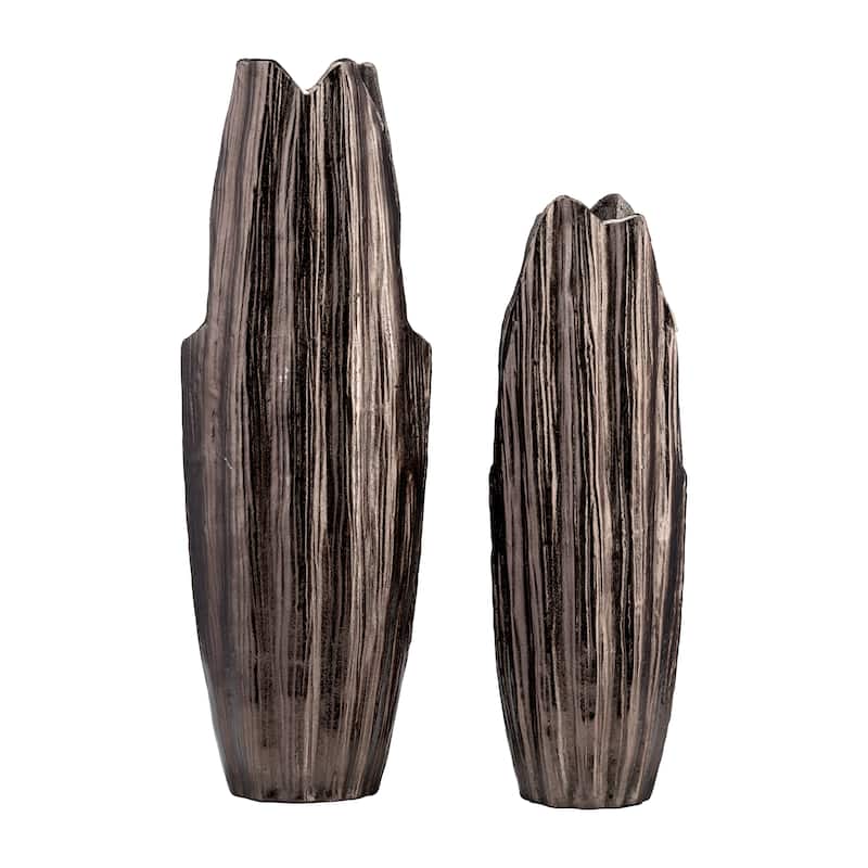 Sagebrook Home Modern Textured Metal Abstract Ridged Vase