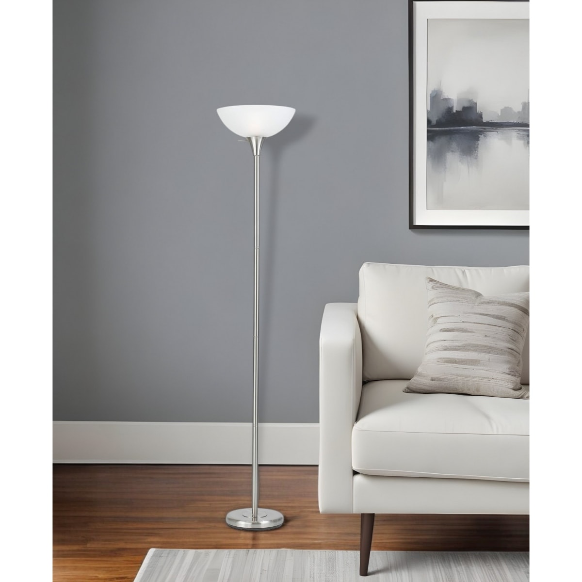 70 Inch Torchiere Lamp with White Glass Shade and 3-Way Switch - 13.50