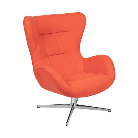 Offex Modern Orange Fabric Swivel Wing Chair