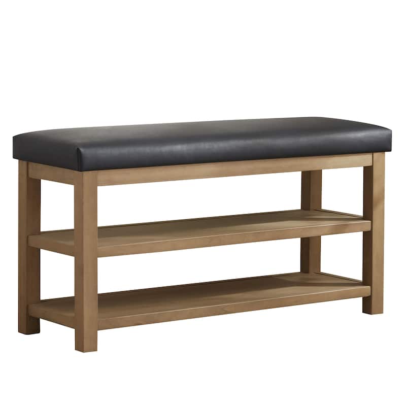 HUIMO Multi-Functional Solid Wood Bench with Storage Shelves 46in/39in/31in - 46 in - PU-BLACK