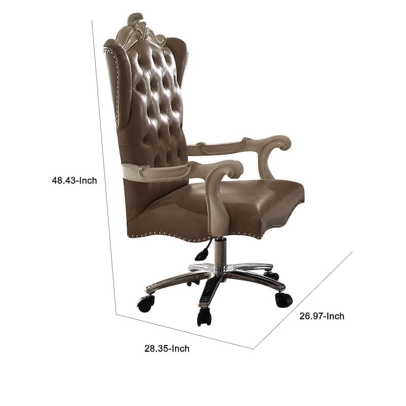 Coastal Craftsman Office Chair - PU Leather Executive Desk Chair, Brown and Bone White Finish