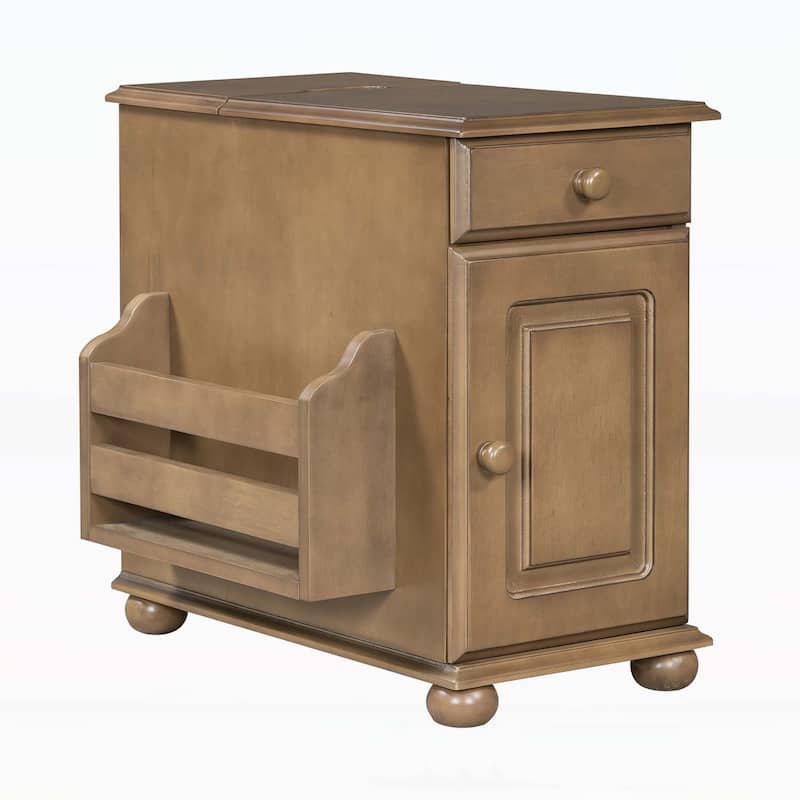 Vintage End Table with Flip Top,USB Ports