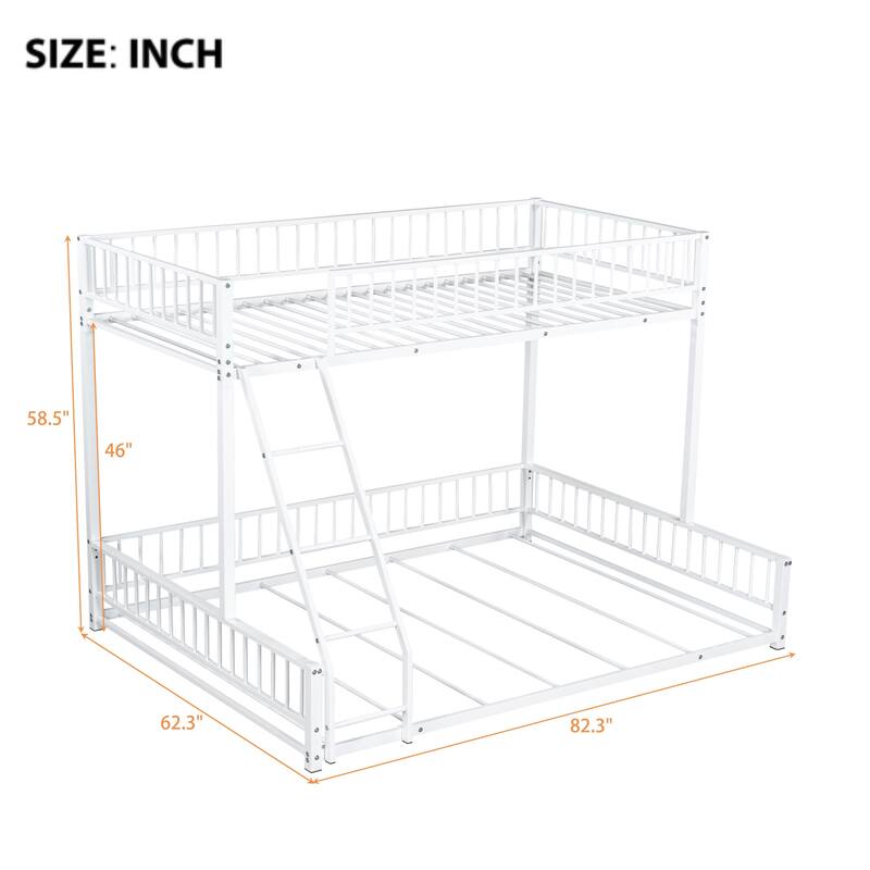 Floor Bunk Bed Heavy Metal Bed Frame with Ladder and Safety Guardrails, Detachable Bunkbeds Design Converts to 2 Platform Beds