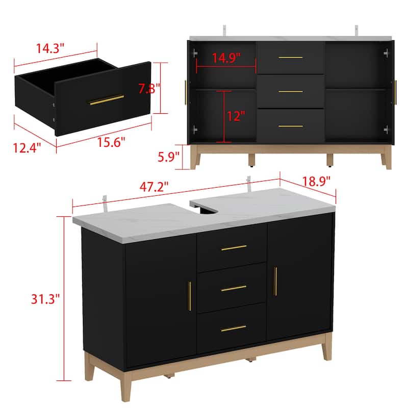 Free Standing Single Bathroom Vanity with Top Lacquer Black/Gold