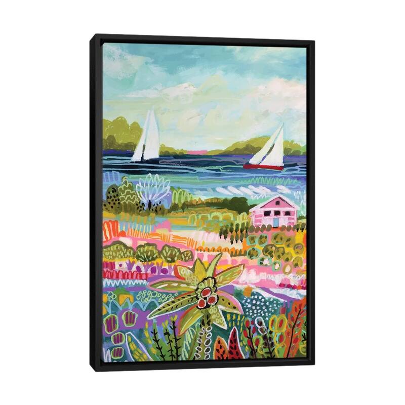 iCanvas "Two Sailboats And Cottage I" by Karen Fields Framed Canvas Print - Black - 40x26