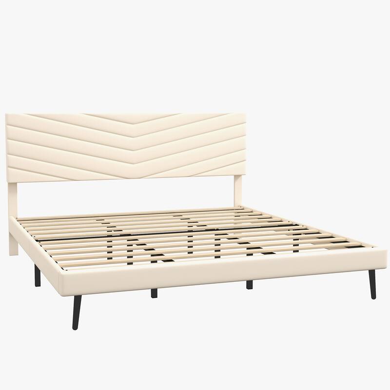 Platform Bed Frame with Adjustable Headboard, Velvet Upholstered