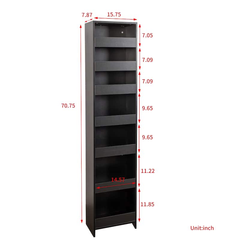 7-Tier Rolling Storage Shelf, Modern Pull-Out Organizer with Single-Sided Access for Kitchen, Living Room, Pantry