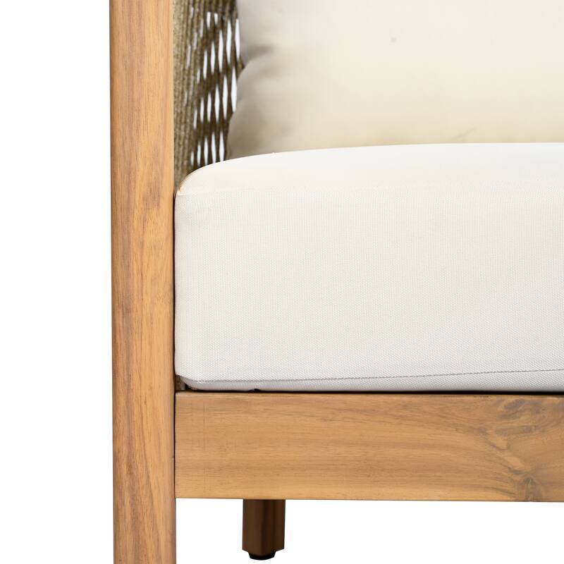 Christopher Knight Home - Rowan 2-Piece Outdoor Acacia Wood Loveseat Set with Woven Rope Accents & Coffee Table