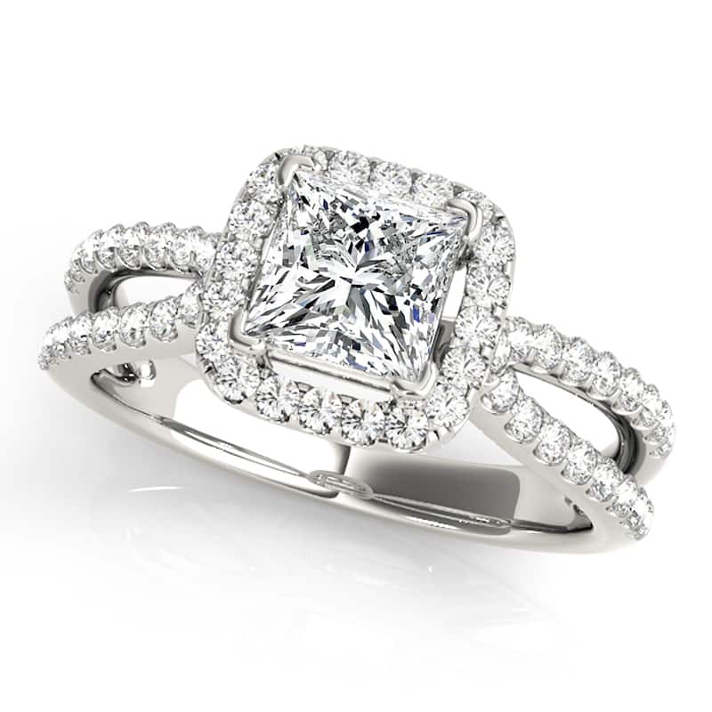 Auriya 14k White Gold Lab Grown Princess Diamond Halo Engagement Ring 0.50 to 5.00 ct. tw. (F-G VS) - 4.00 ct. center - 5