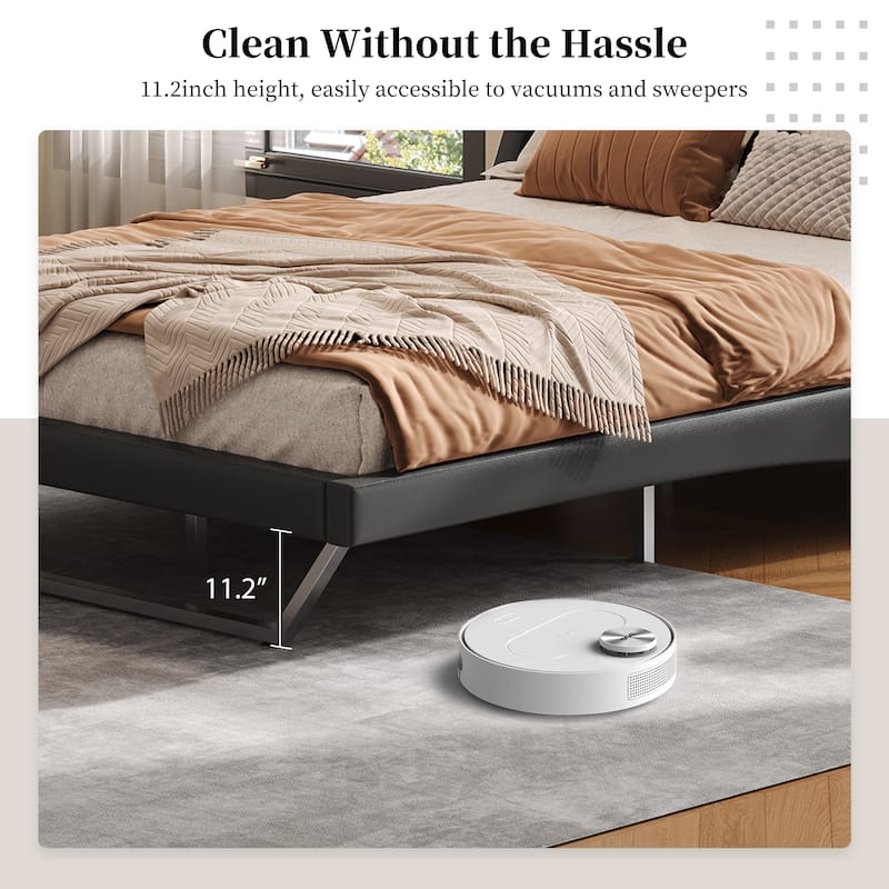 Christopher Knight Home - Persephone PU Leather Bed Frame with Wave-Like Curve Design and Trapezoidal-Shaped Leg