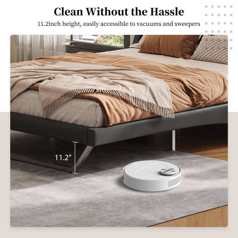 Wave-Like Curve Design Platform Bed Pu Leathe Upholstered Bed Frame Wooden Slat Support